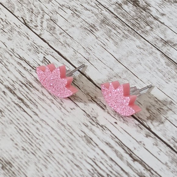 Sparkly Acrylic Light Pink Lotus with Light Pink Glitter Stud Earrings - Picture 4 of 10